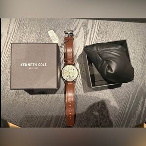 BNWT - Kenneth Cole Skeleton Dial Watch with Brown Leather Strap KC50054001